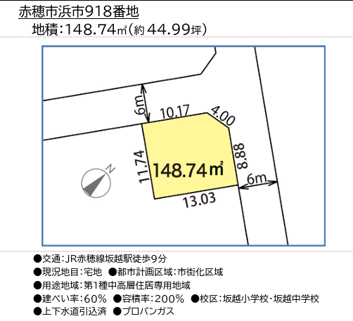 赤穂市浜市918番地 地積148.74㎡（約44.99坪）の拡大図